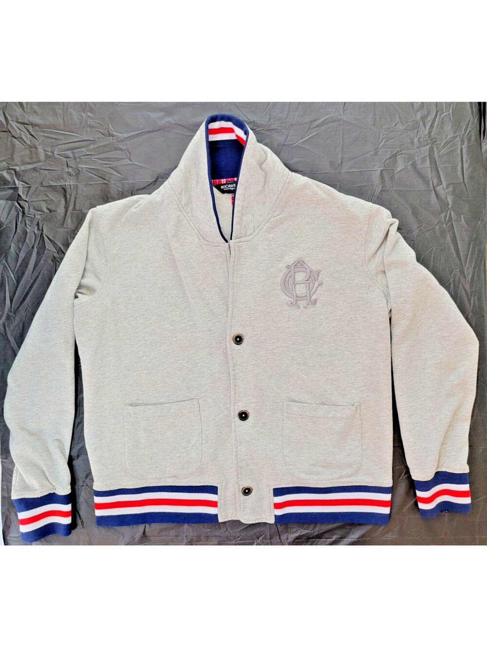 Brookyln's Own Rocawear Mens Varsity Track Bomber Button Jacket Gray Size 2XL
